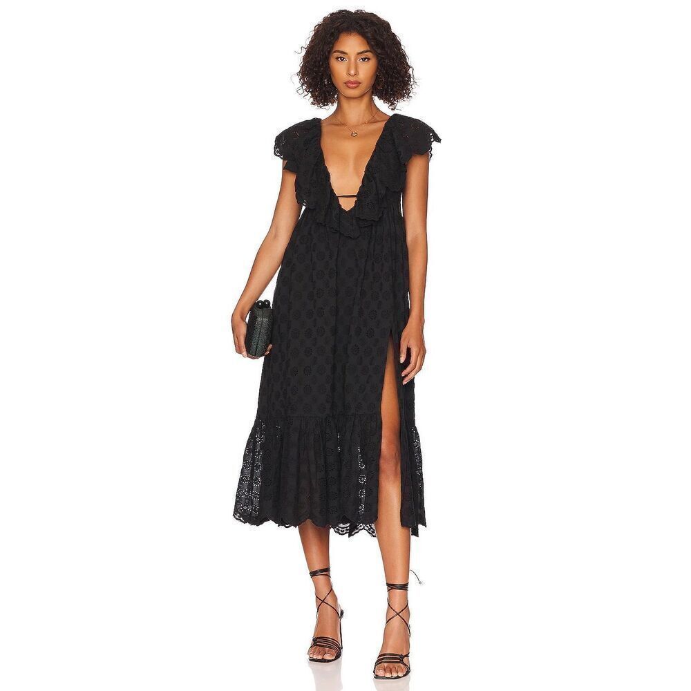 NWT Tularosa James Midi Dress Black ruffle Eyelet  XS $288.00